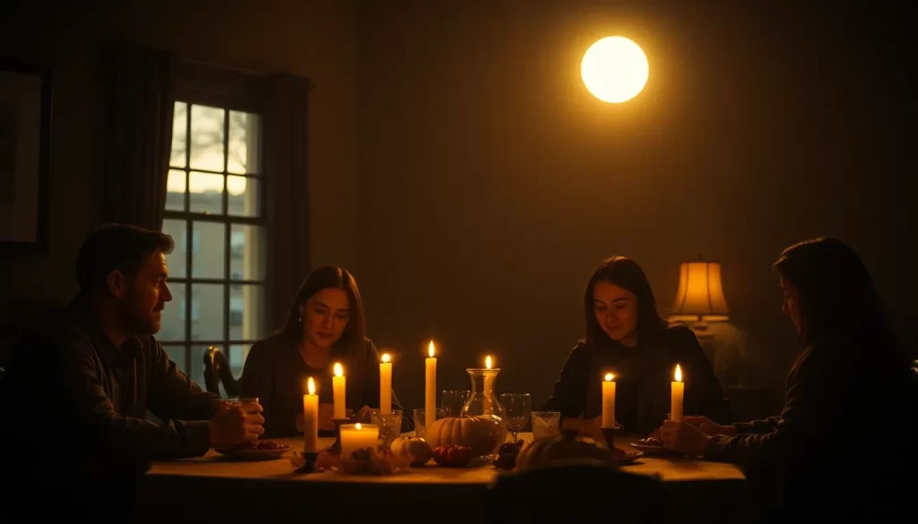 Enciende velas o luces cálidas y crea un espacio para compartir o agradecer en familia.