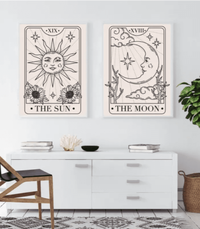 Set de 2 Impresiones en Lienzo de Luna y Sol Vibrantes-2