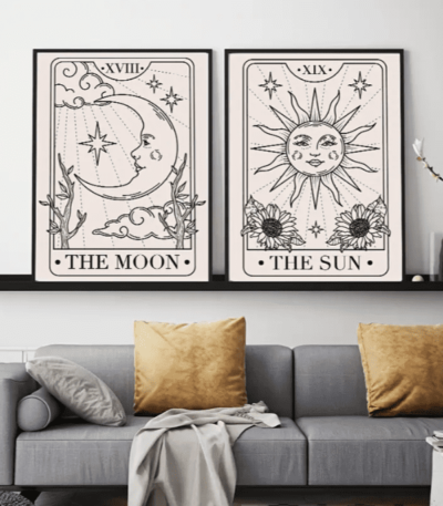 Set de 2 Impresiones en Lienzo de Luna y Sol Vibrantes